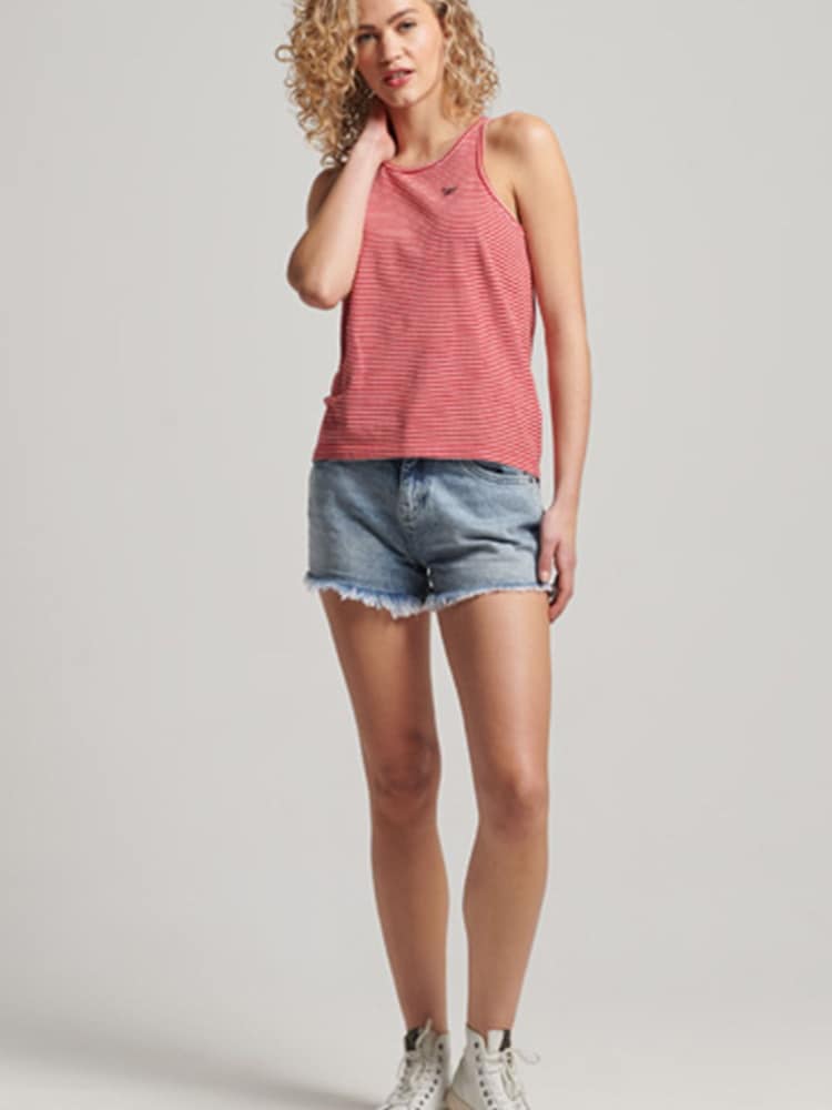 Superdry Papaya Red Marl Rodeo White Stripe Vintage Logo Embroidered Stripe Vest - Image 1 of 6 Superdry Papaya Red Marl Rodeo White Stripe Vintage Logo Embroidered Stripe Vest - Image 1 of 6