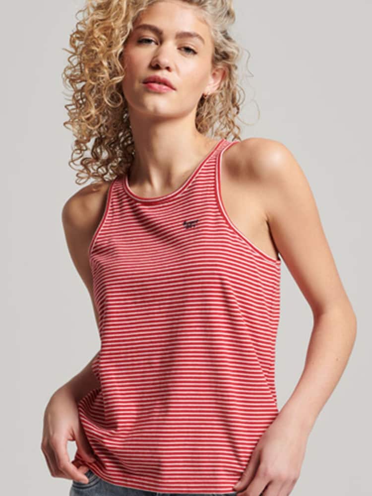 Superdry Papaya Red Marl Rodeo White Stripe Vintage Logo Embroidered Stripe Vest - Image 2 of 6 Superdry Papaya Red Marl Rodeo White Stripe Vintage Logo Embroidered Stripe Vest - Image 2 of 6