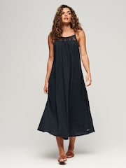 Superdry Eclipse Navy Vintage Long Halter Cami Dress - Image 1 of 7