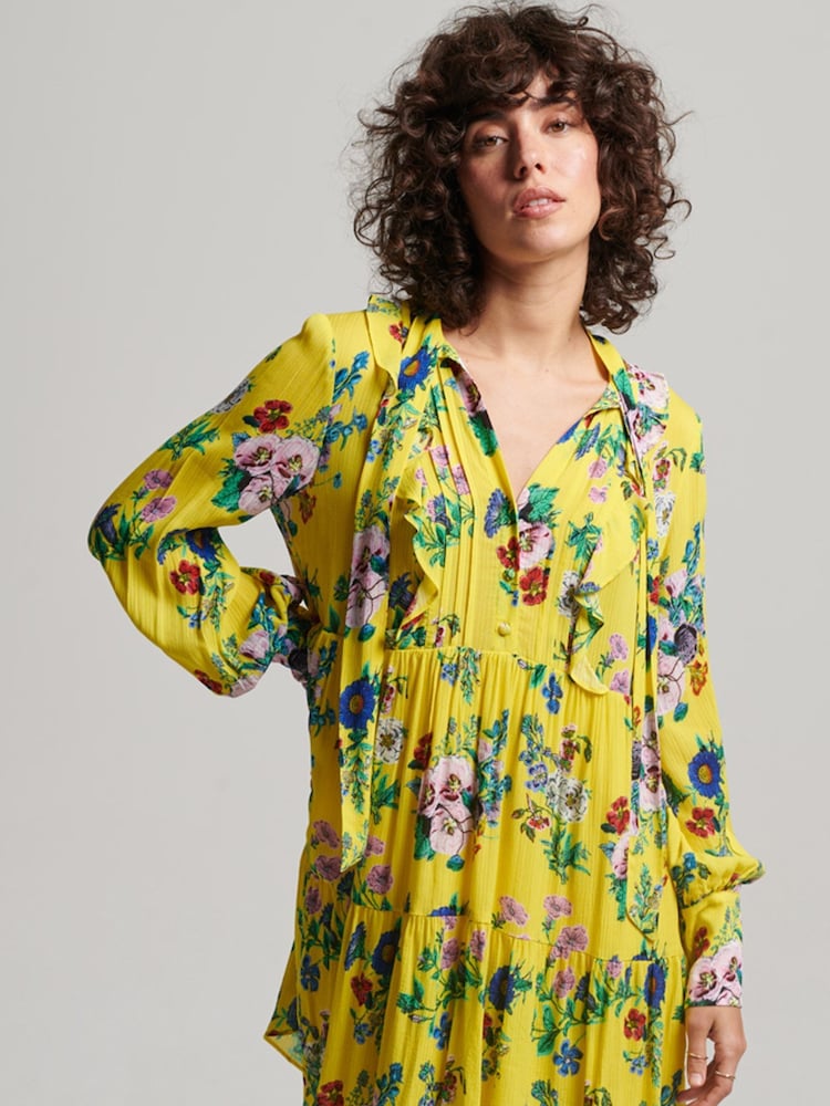 Superdry Bright Pop Floral Yellow Studios Off Duty Mini Dress - Image 1 of 7