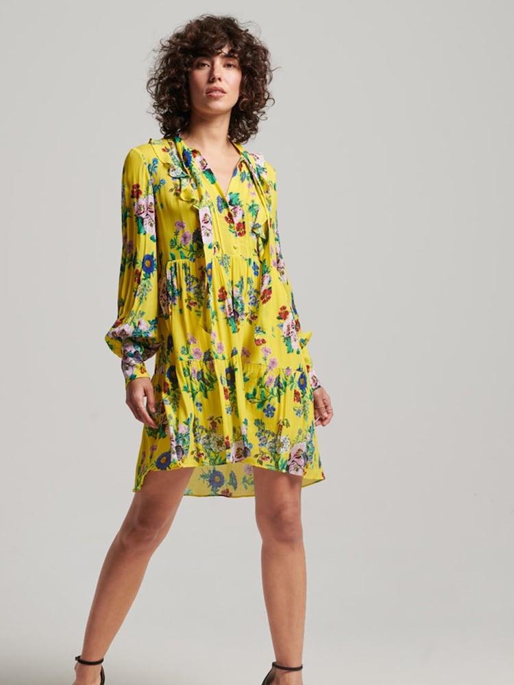 Superdry Bright Pop Floral Yellow Studios Off Duty Mini Dress - Image 2 of 7