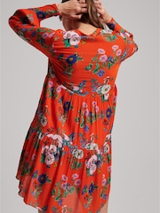 Superdry Bright Pop Floral Flame Red Studios Off Duty Mini Dress - Image 2 of 6