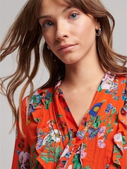 Superdry Bright Pop Floral Flame Red Studios Off Duty Mini Dress - Image 4 of 6