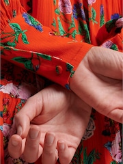 Superdry Bright Pop Floral Flame Red Studios Off Duty Mini Dress - Image 5 of 6
