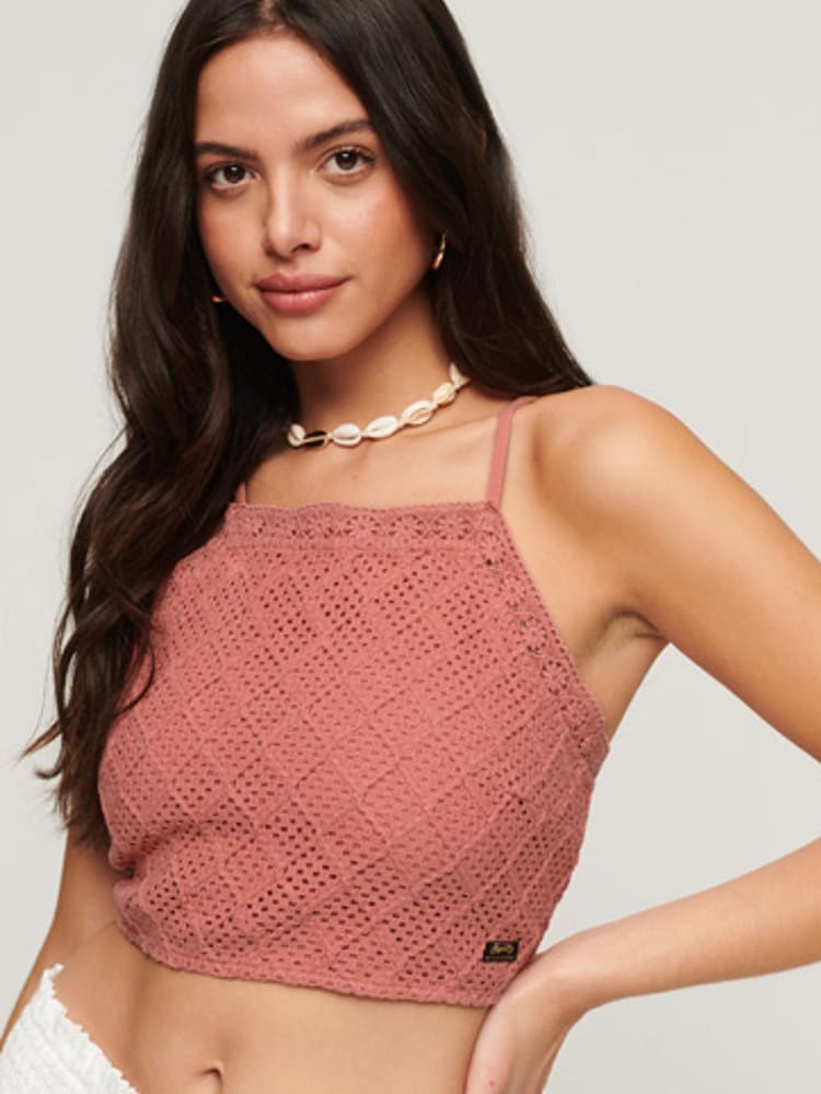 Superdry Pink Vintage Crop Crochet Top - Image 1 of 5