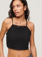 Superdry Black Vintage Crop Crochet Top - Image 1 of 6