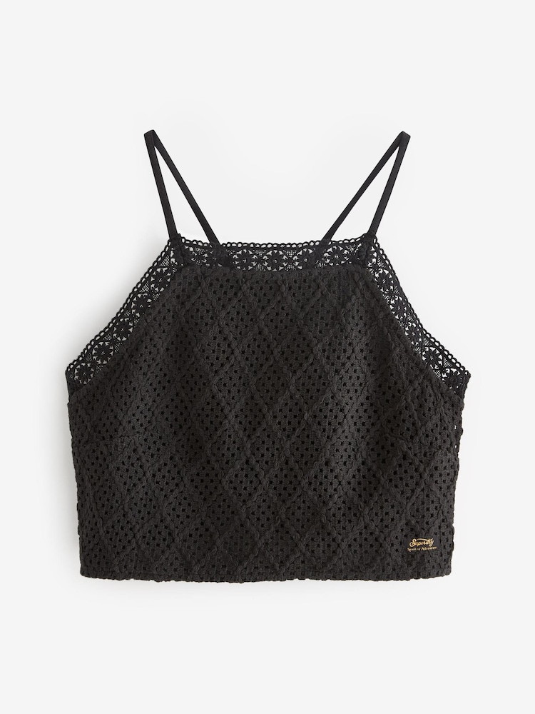 Superdry Black Vintage Crop Crochet Top - Image 6 of 6