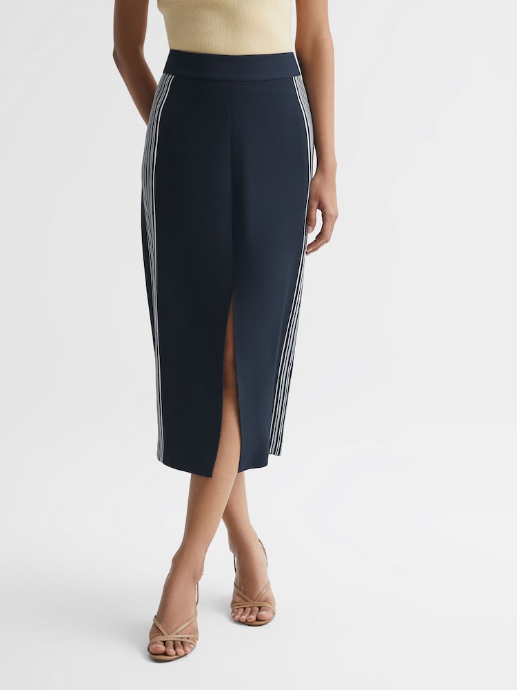 Reiss Navy Pia High Rise Midi Pencil Skirt - Image 1 of 6