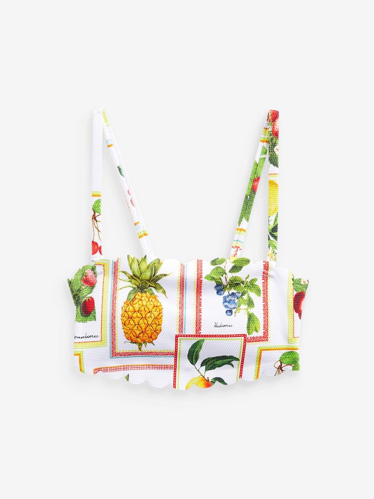 White Fruit Print Scalloped Bandeau Bikini Top - Image 6 of 6
