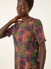 Roman Green Floral Shift Buttoned Dress - Image 4 of 5