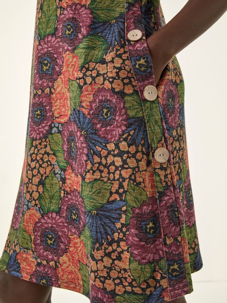 Roman Green Floral Shift Buttoned Dress - Image 5 of 5