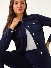 Roman Blue Corduroy Pocket Detail Stretch Jacket - Image 1 of 5