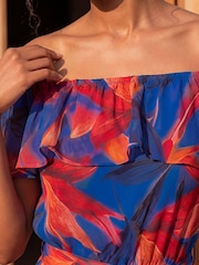 Roman Blue Floral Print Bardot Belted Maxi Dress - Image 4 of 4