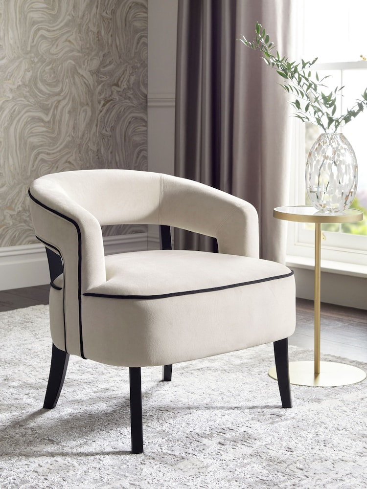 Soft Velvet Pebble Natural Remi Wood Accent Chair - Image 1 of 9