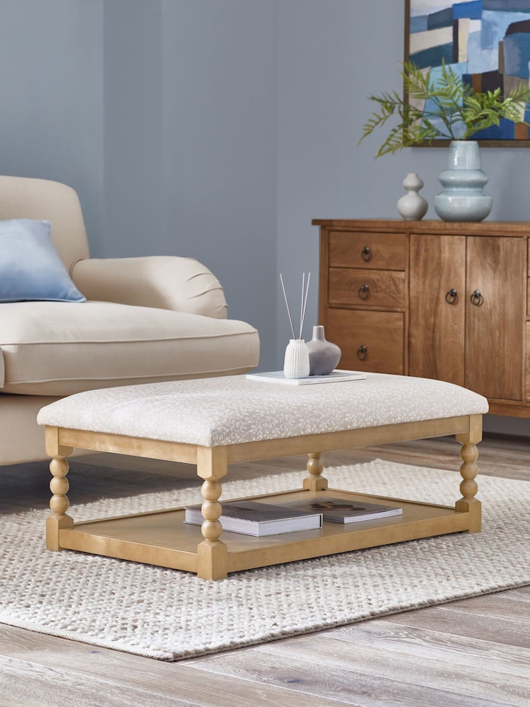 Brushed Marl Natural Leaf Print Lancaster Coffee Table Footstool - Image 1 of 11