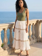 Roman White Broderie Cotton Tiered Maxi Skirt - Image 4 of 4