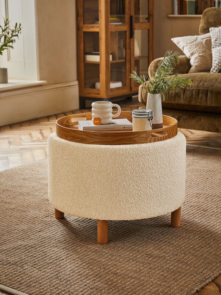Casual Boucle Oyster Natural Ashton Upholstered Storage Stool - Image 2 of 8