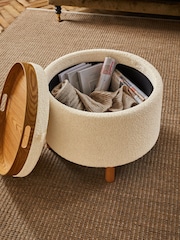 Casual Boucle Oyster Natural Ashton Upholstered Storage Stool - Image 3 of 8
