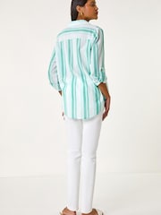 Roman Blue Stripe Collar V-Neck Shirt - Image 3 of 5