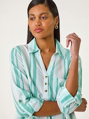 Roman Blue Stripe Collar V-Neck Shirt - Image 4 of 5
