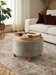 Chunky Chenille Light Grey Ashton Upholstered Storage Stool - Image 1 of 9