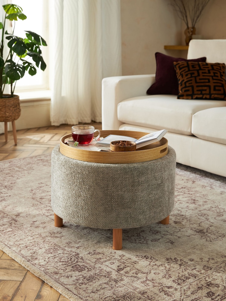 Chunky Chenille Light Grey Ashton Upholstered Storage Stool - Image 1 of 9