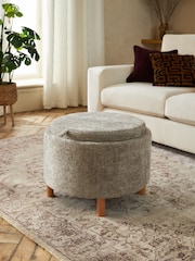 Chunky Chenille Light Grey Ashton Upholstered Storage Stool - Image 2 of 9