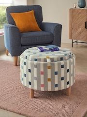 Chunky Stripe Geo Grey Ashton Upholstered Storage Stool - Image 2 of 8