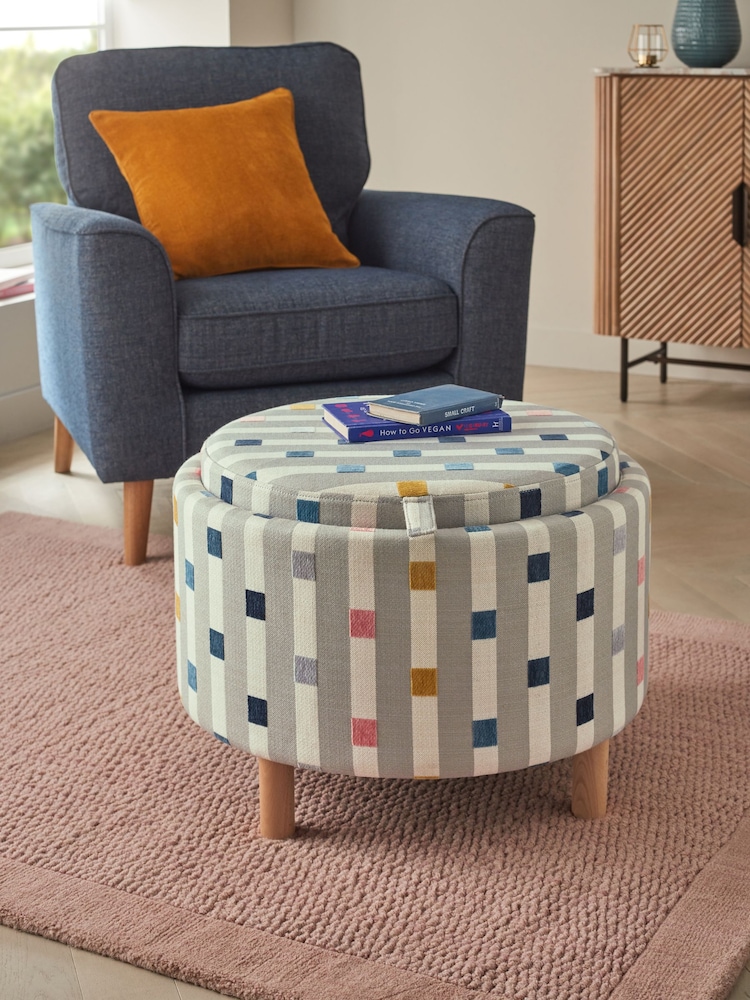 Chunky Stripe Geo Grey Ashton Upholstered Storage Stool - Image 2 of 8