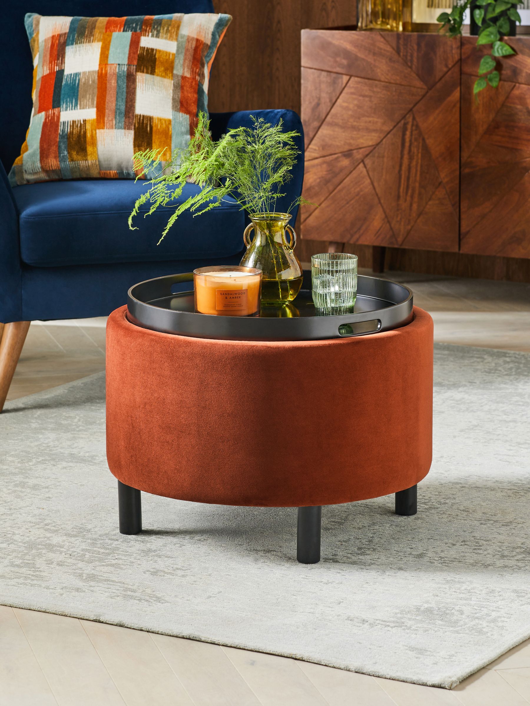 Velvet round storage ottoman top