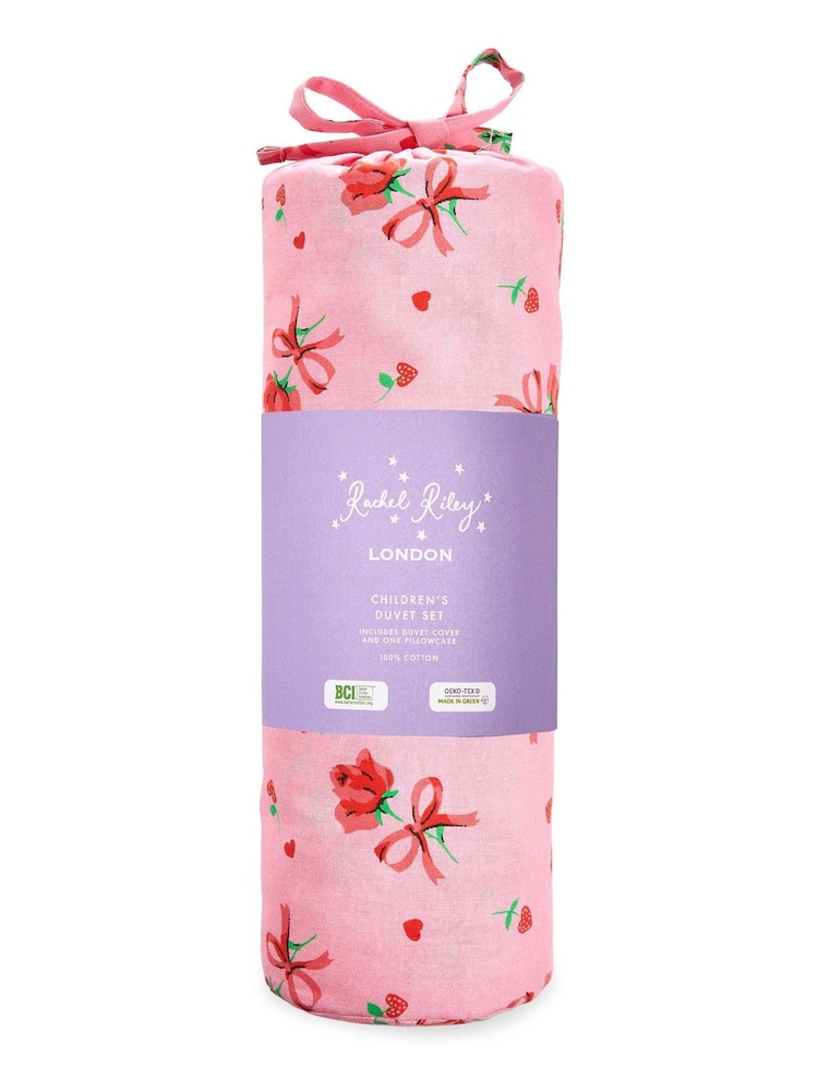 Rachel Riley Pink Strawberry Rose 100% Cotton Duvet Cover and Pillowcase Set - Image 3 of 3