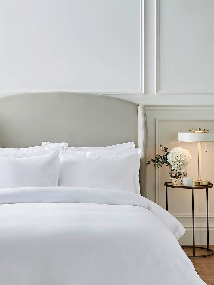 Liddell White 400 Thread Count Egyptian Cotton Duvet Cover and Pillowcase Set - Image 1 of 3