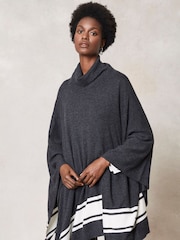 Mint Velvet Dark Grey Border Detail Poncho - Image 1 of 4