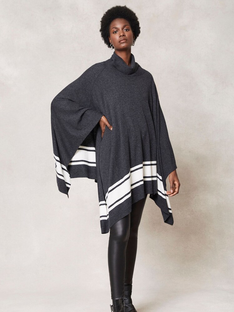 Mint Velvet Dark Grey Border Detail Poncho - Image 2 of 4