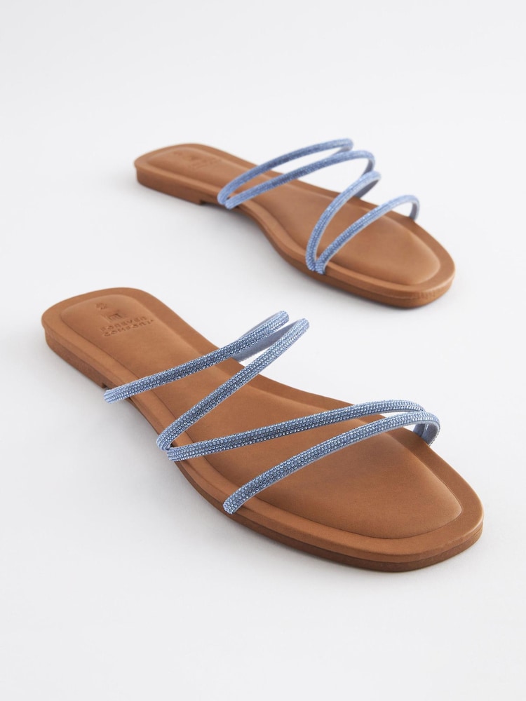 Blue Forever Comfort® Embellished Glittery Asymmetrical Strappy Mule Sandals - Image 1 of 5 Blue Forever Comfort® Embellished Glittery Asymmetrical Strappy Mule Sandals - Image 1 of 5