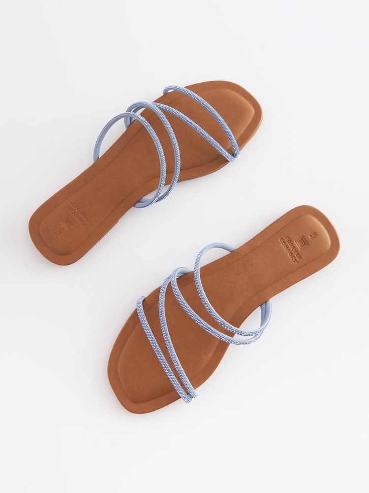 Blue Forever Comfort® Embellished Glittery Asymmetrical Strappy Mule Sandals - Image 2 of 5 Blue Forever Comfort® Embellished Glittery Asymmetrical Strappy Mule Sandals - Image 2 of 5