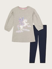 Monsoon Grey Unicorn Sweatshirt And Leggings Set - Image 1 of 3