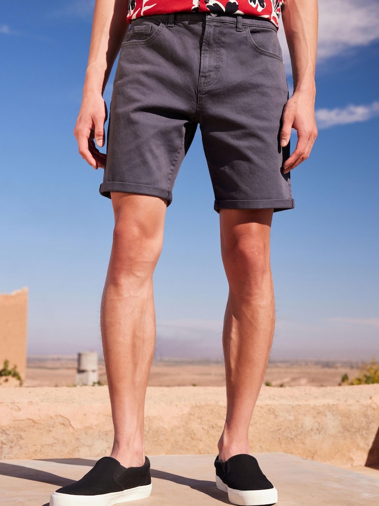 Charcoal Grey Straight Stretch Denim Shorts - Image 1 of 4