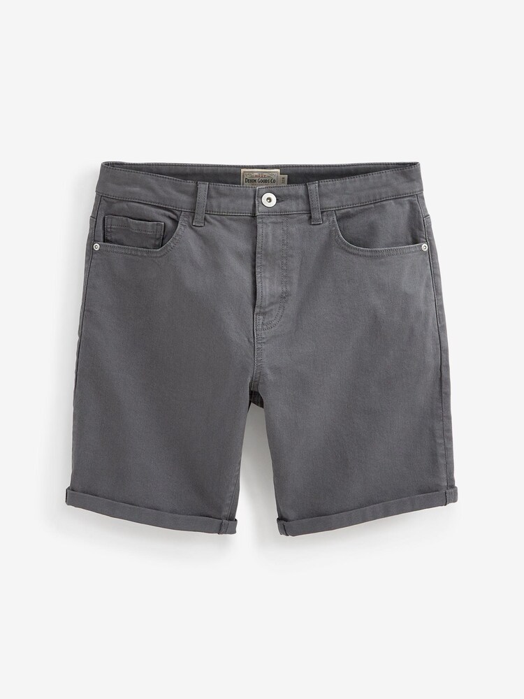 Charcoal Grey Straight Stretch Denim Shorts - Image 2 of 4