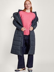 Monsoon Blue Sorena Belted Padded Midi Coat In Polyester - Image 1 of 5