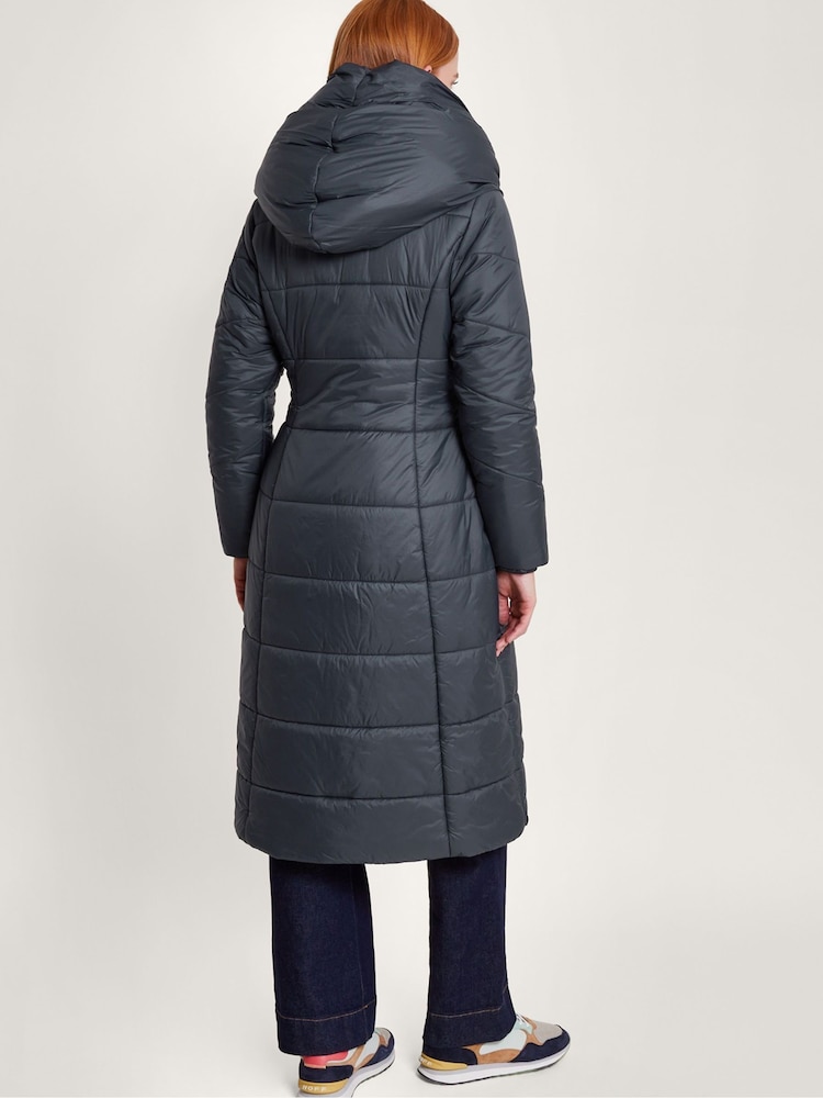 Monsoon Blue Sorena Belted Padded Midi Coat In Polyester - Image 2 of 5