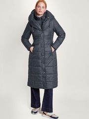 Monsoon Blue Sorena Belted Padded Midi Coat In Polyester - Image 3 of 5