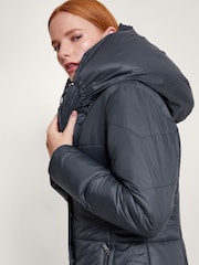 Monsoon Blue Sorena Belted Padded Midi Coat In Polyester - Image 4 of 5