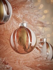 Cox & Cox Pink Four Small Painterly Stripes Glass Baubles - Image 1 of 2
