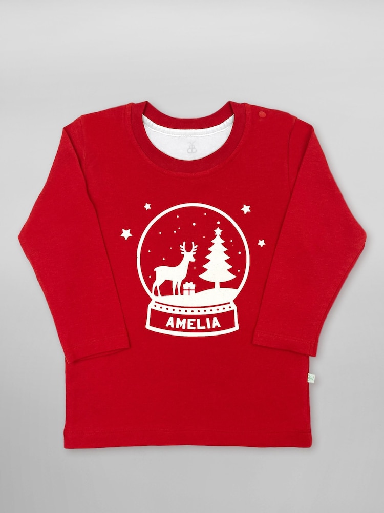 Babyblooms Red 100% Cotton Personalised Christmas Snowglobe Gift T-Shirt - Image 1 of 3