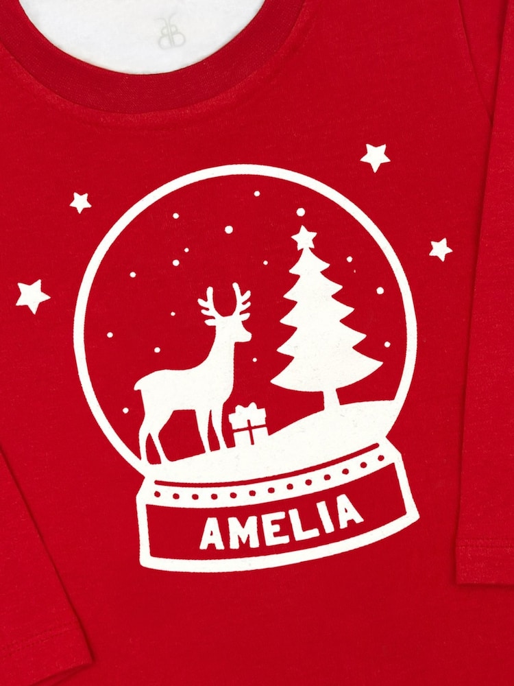 Babyblooms Red 100% Cotton Personalised Christmas Snowglobe Gift T-Shirt - Image 2 of 3