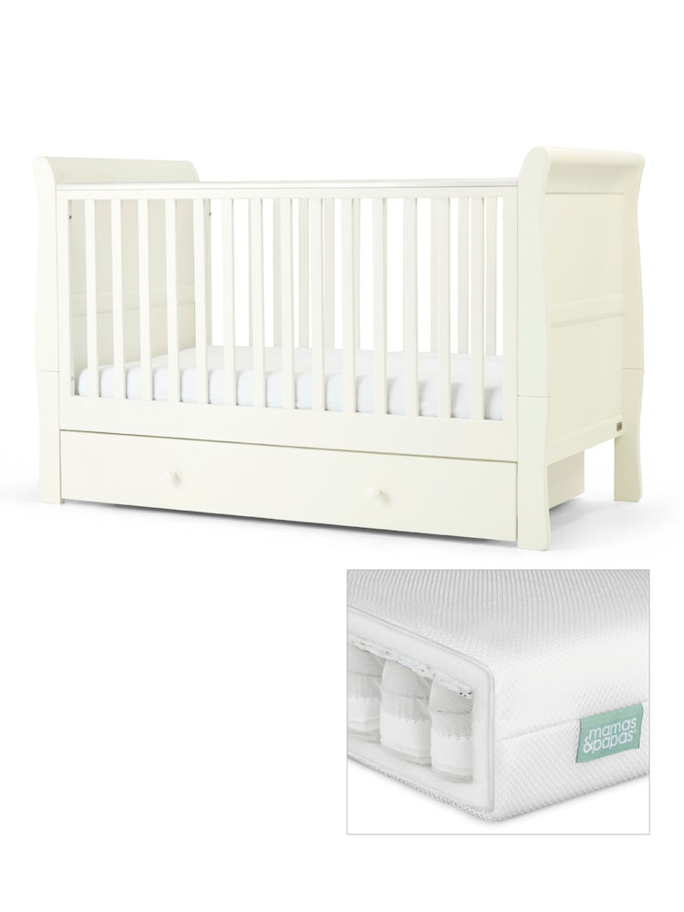 Mamas & Papas White Mia Cotbed Set with Mattress White - Image 1 of 1 Mamas & Papas White Mia Cotbed Set with Mattress White - Image 1 of 1