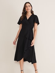 Phase Eight Black Frill Julissa Wrap Dress - Image 1 of 6