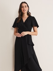 Phase Eight Black Frill Julissa Wrap Dress - Image 3 of 6