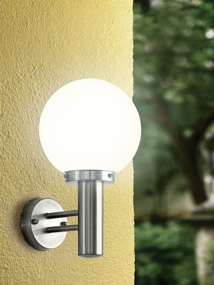 Eglo Silver Nisia Stainless Steel Sating Glass Exterior Wall Light - Image 1 of 3